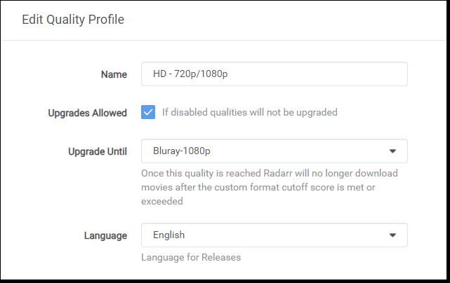 radarr profile