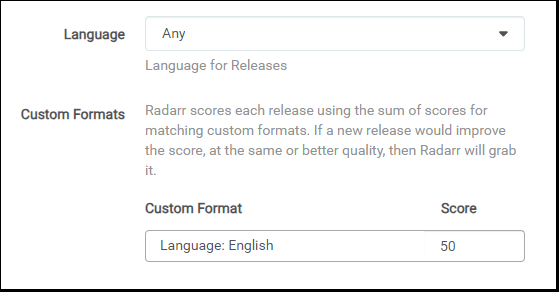 Custom Format Language scoring custom format score