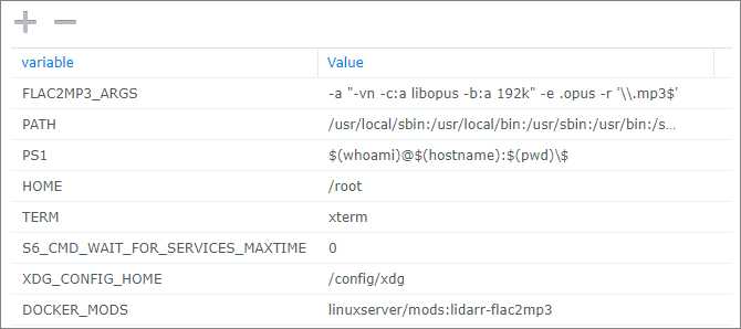 Synology container settings flac2mp3