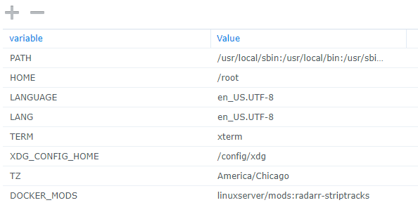 Synology container settings striptracks
