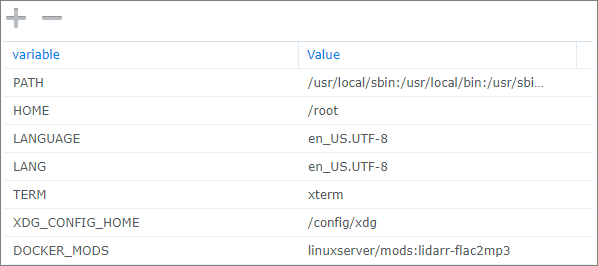 Synology container settings flac2mp3
